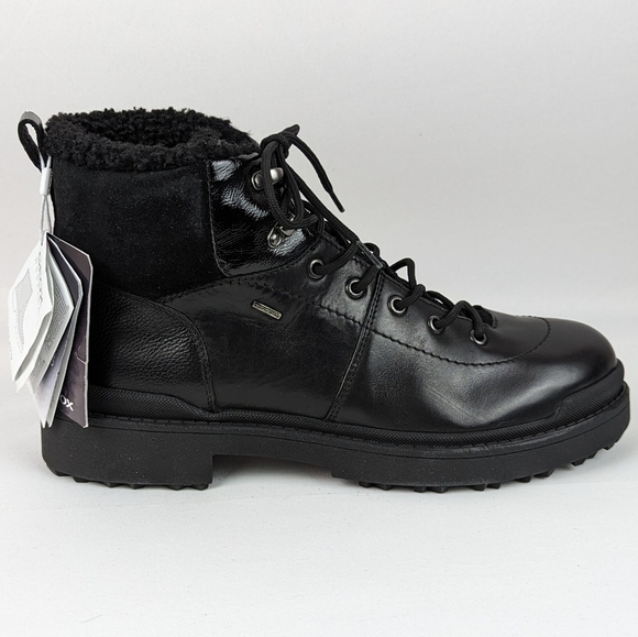 Geox Nevegal Amphibiox Waterproof Leather Combat Ankle Boot Black EU41 10.5 NIB - Picture 5 of 14